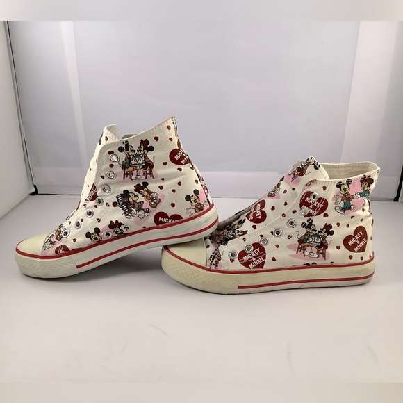 Disney Womens Mickey & Minnie White Canvas Hi-Top Sneakers 6.5 - Needs Laces - Picture 4 of 8